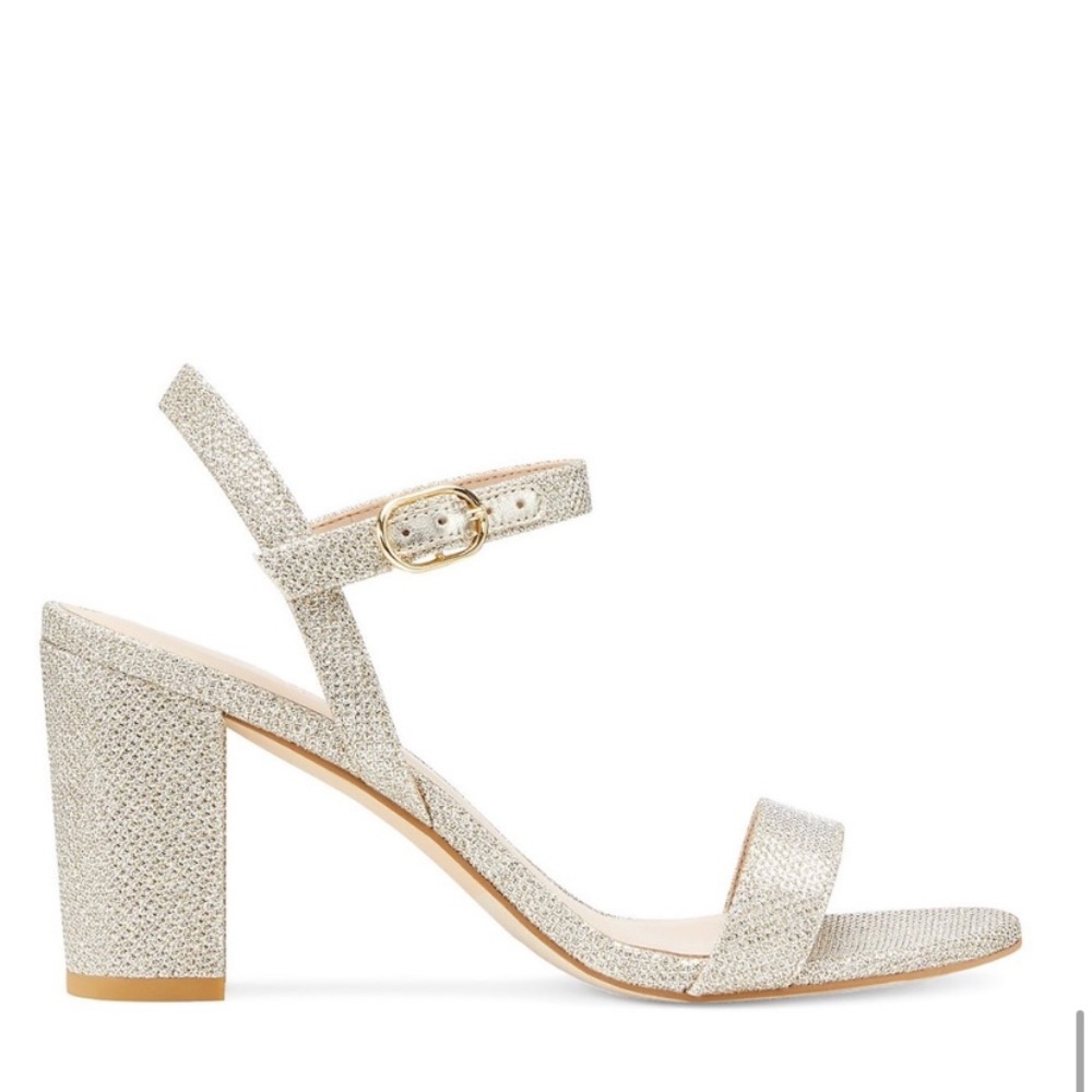 Stuart Weitzman DANCER 75 BLOCK SANDAL: Sparkle Noir (Size 6.5) GUC